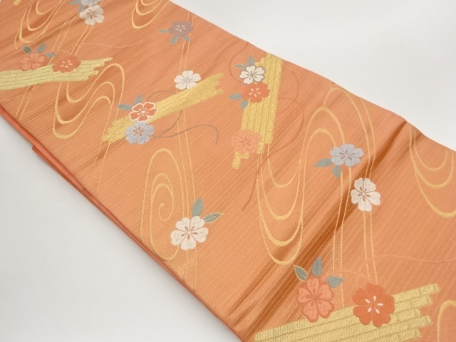 流水に花筏模様織出し名古屋帯